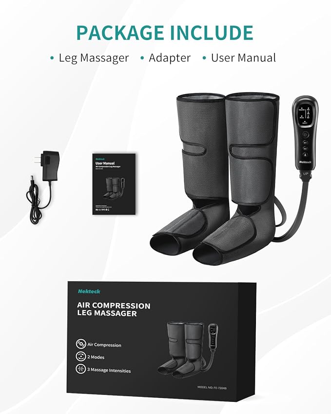 Nekteck Leg Compression Massager for Circulation and Relaxation FSA Eligible Foot and Calf Massage Machine 2 Modes 3 Intensities with Hand-held Controller for Pain Relief HSA Adjustable Leg Wraps