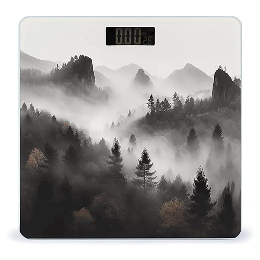 Foggy Mountains Forest Scale for Body Weight Accurate Digital Bathroom Scale Toughened Glass High Precision Scales Smart Weight Scales with Large LCD Backlight Display Weighing Machine