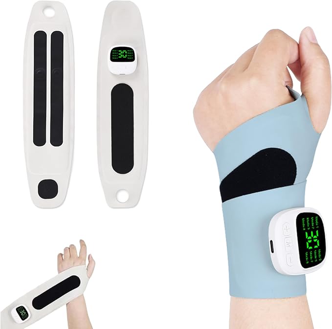 Wrist Massager for Carpal Tunnel and Arthritis Relief Cordless Electric Hand Massager Hand Heating Pad with 8 Modes Ergonomic 360° Support for Typing Fatigue and Joint Discomfort (Blue)