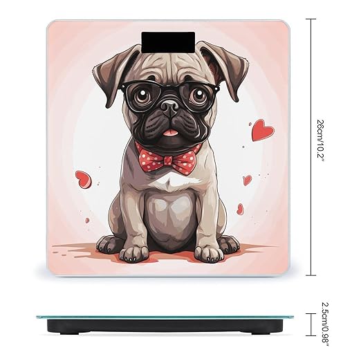 Cute Pug Puppy Weight Scale Digital Electronic Scales Bathroom Scale Larg LCD Backlight Display High Precision MeasurementsTempered Glass