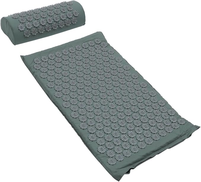 Acupressure Massage Mat and Portable Acupuncture Pillow 2pcs Set with Carrying Bag Non-Slip Yoga Massage Mat for Full Body Relaxation and Neck Back Relief