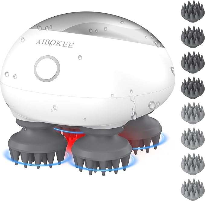 Electric Scalp Massager Portable Head Stress RelaxIPX7 Waterproof Rechargeable Head Massager Scalp Stress Relax Body for Deep Cleansing Relief Hair Growth (Silver)