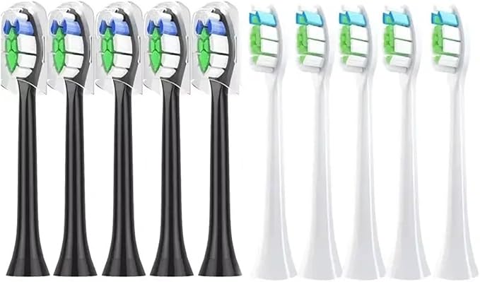 10PCS Brush Heads Compatible for Philips H X3/6/8/9 Series Toothbrush Vacuum Packaged Replacement Toothbrushes(5white-5 Black)