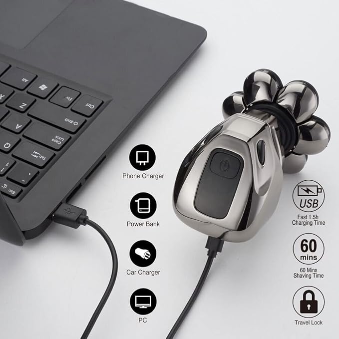 Head Shavers for Bald Men 6-in-1 Men Electric Razor Shaver Bald 7 Cutter Head Shaver Multifunctional Razor Alien Shape IPX6 Waterproof Grooming Kit