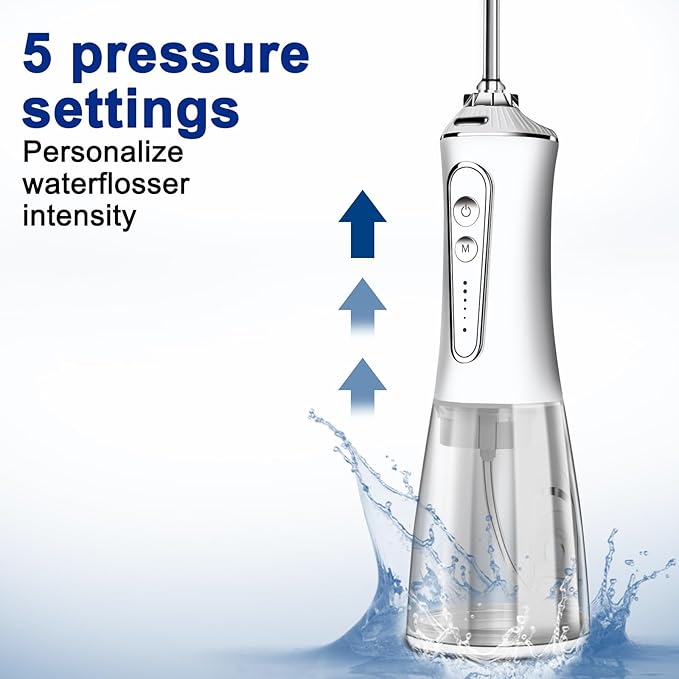 Water Dental Flosser Cordless for Teeth - AFROG 5 Modes Dental Oral Irrigator Portable and Rechargeable IPX7 Waterproof Powerful Battery Life Water Teeth Cleaner Picks for Home Travel White