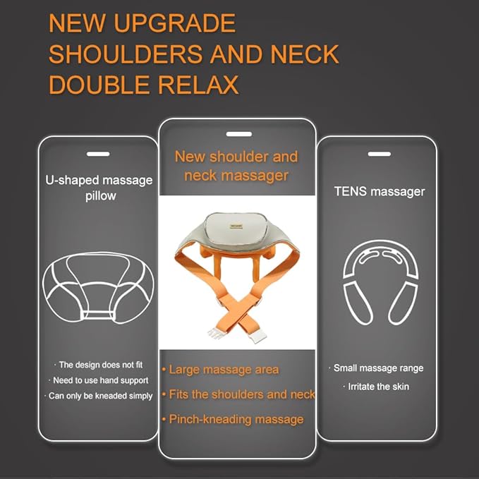 Neck Massager Cordless 5D Shiatsu Back Shoulder and Trapezius MassagerTissue Kneading Massage with Heating Functionto Muscle Pain Relief Gifts for Mom Dad Women Men (Orange)