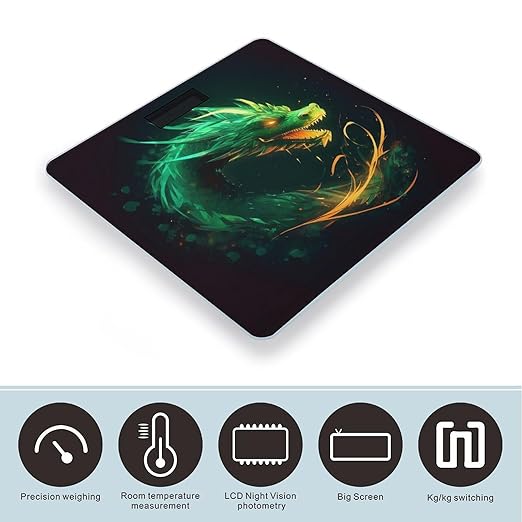Green Dragon Scale for Body Weight Sturdy Tempered Glass Weighing Scales with LCD Display Accurate Digital Bathroom Scale Convenient Body Fat Smart Scales Easy Read