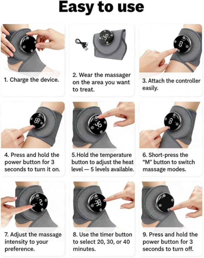 Massager Pro for Feet Large Fit Electric Foot Massager with Red-Light Therapy 5-Level Graphene Heating 6 Modes 3 Intensities Waterproof Inner Liner Rechargeable for Ankle Knee Back Neck Pain(2pcs)