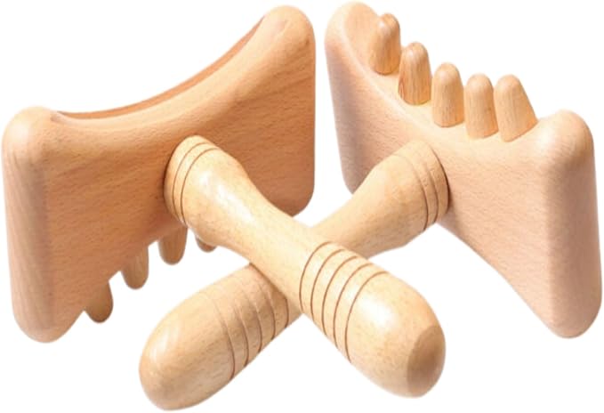 刮痧擀筋T型木质按摩棒 Leg Arms Back Calves Roller Massage Roller Stick 脑后刮痧板 Gua Sha Facial Tools for Face &amp Body全身通用按摩经络耙 HomeOffice Body Electric Massagers