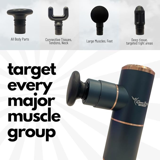 Portable Body Massager by Dance Buddy - Lightweight Portable Massage Gun to Relieve Sore Muslces. Featuring 4 speeds interchangable Heads &ampProtective Travel case