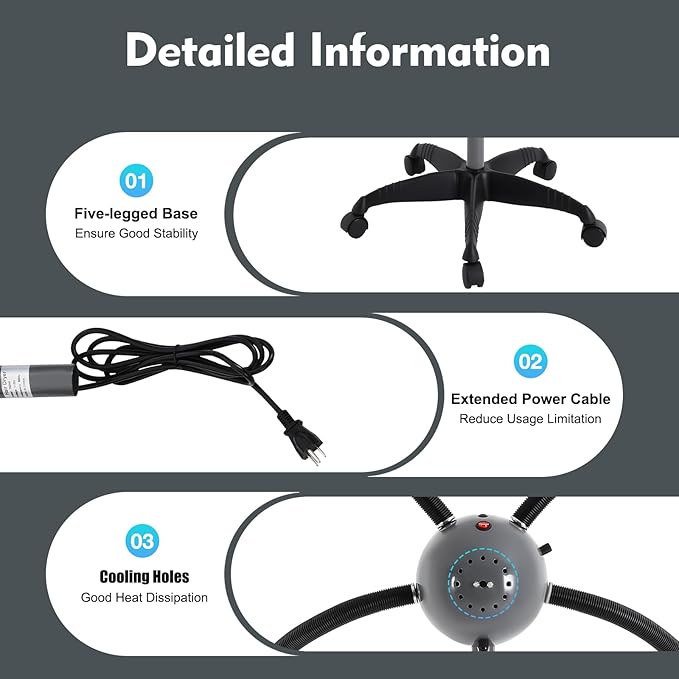 5-Head Salon Hair Steamer750 W Free-Stand Hair Dryer with Universal WheelsPerm Processor Stand Hair Dyeing for Hair CareDyeingOil Treatment (Black 1)