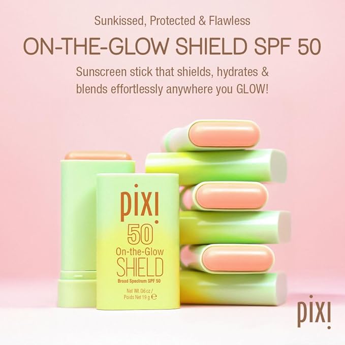 Pixi Beauty On-the-Glow SHIELD SPF 50 2-pack | Lightweight &amp Ultra-Hydrating Sunscreen Stick for Everyday Use | No White Cast | Travel Size Vegan &amp Paraben-Free | 2x 0.6oz/19g