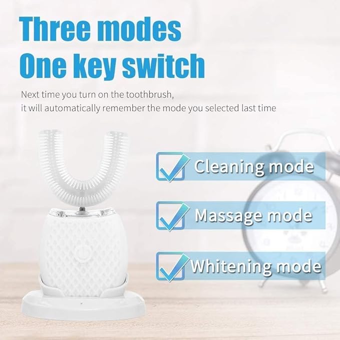 Automatic Ultrasonic 360 Sonic Toothbrush Waterproof Rechargeable Electric Teeth Whitening Brush for Travel &amp Household (White)