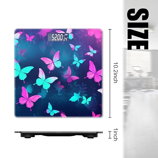 Digital Scale for Body Weight Highly Precision Bathroom Weight Scale 400 lbs with Backlit Display Personalized Scale for Home-Teal Butterflies Flying in The Air