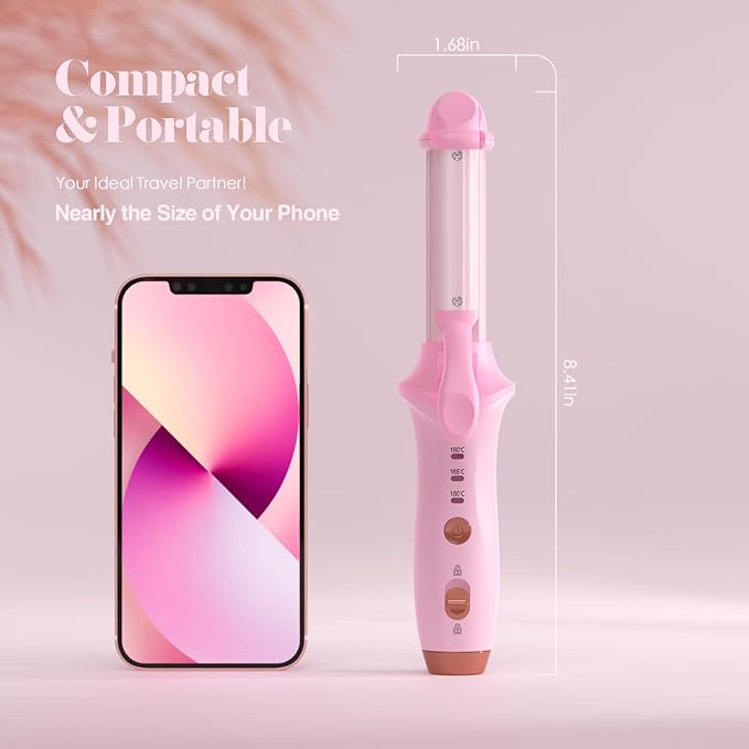Bestauty Small Cordless Curling Iron 1 inch Mini Dual Purpose Curling/Flat Iron - Hair Straightener and Curler 2 in 1 Rechargeable Wireless Travel Hair Curling Iron for Short Hair (Pink)