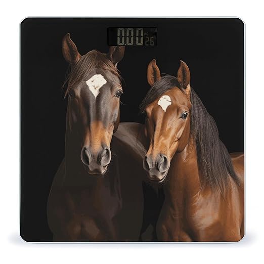 Two Horses Standing on Black Backgro Bathroom Scale Ultra-Bright Liquid Crystal Screen Weight Scale Accurate Bathroom Body Scales for Body Weight Bathroom Pet Home Bedroom Gift-Giving