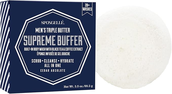 SPONGELLÉ Men’s Supreme Super and Extreme Buffer Set | Dual-Sided Scrubber &amp Body Wash Infused | Deep Cleansing &amp Exfoliating | 20+ Washes