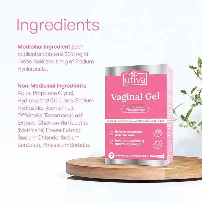 Szio+ Utiva Vaginal Gel - 7-Prefilled Applicators to Help Maintaining Natural Acidity &amp Increasing Vaginal Moisture to Alleviate Dryness &amp Discomfort