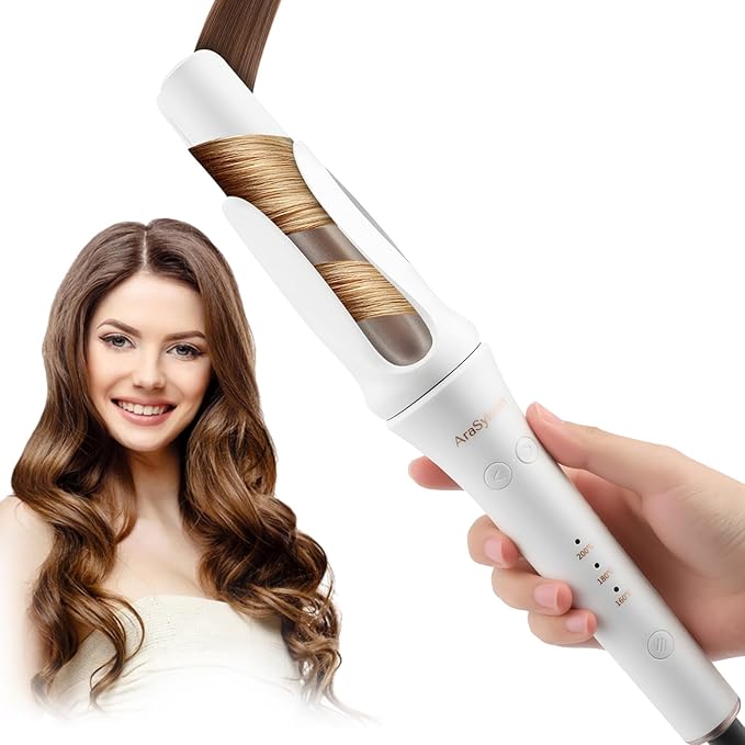 Automatic Curling Iron | Automatic Curling Iron Rotating | 1.25-inch Ceramic Curling Wand | Simple Safe Anti-scalding Long-Lasting 8-Second Timer | Lightweight and Portable Dual Voltage White