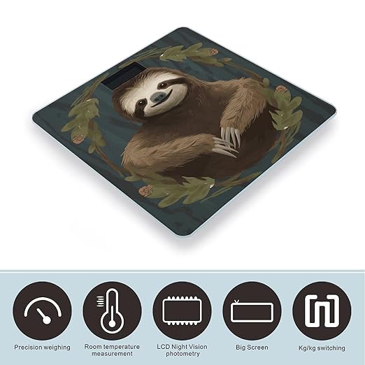 Sloth Scale with LCD Easy-to-Read Anti-Slip Weight Digital Bathroom Scale Precision Weighing Scales Sturdy Tempered Glass Body Weight Scales for Daily Use