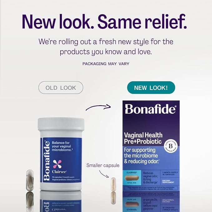 Bonafide Clairvee Vaginal Probiotic for Relief from Odor Itching &amp Discharge. — 1-Month Supply (15 Capsules)