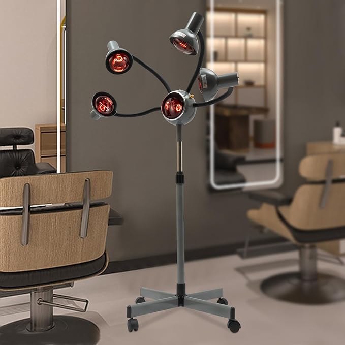 5 Heads 750W Infrared Heating Lamp Hair Salon Lamp Infrared Color Processor Drying Hair Care Standing Hair Dryer Perm Hair Dryer Accelerator