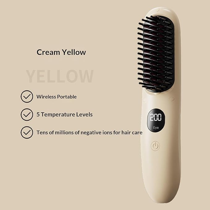 Cordless Hair Straightener Brush Portable Hair Straightening Brush with 5 Temperature Settings LED Display (01)
