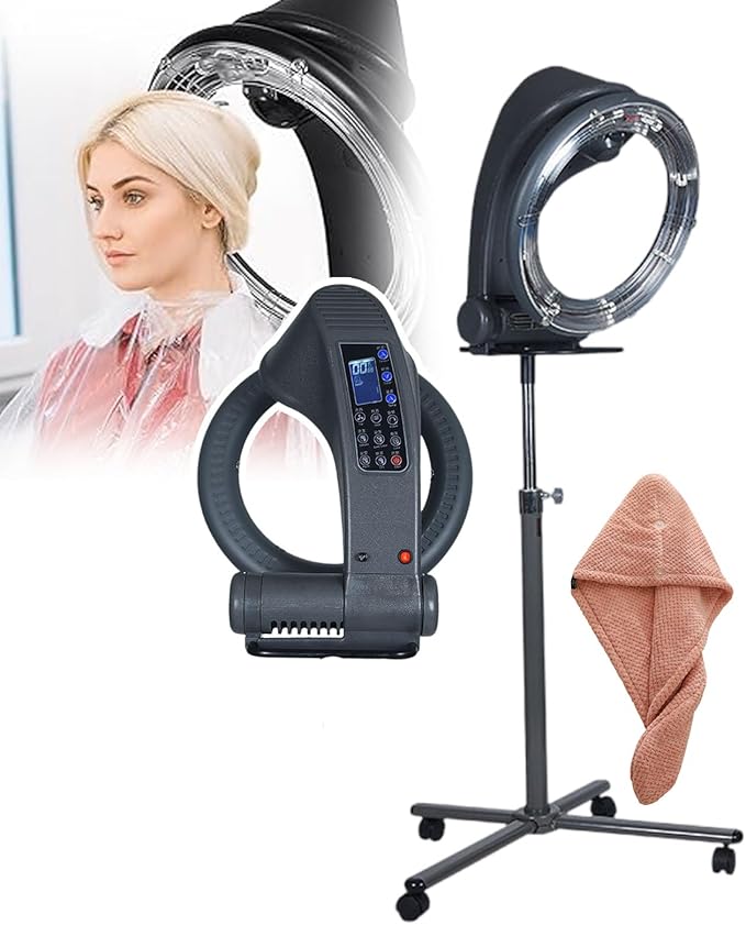 3-in-1 Orbital Hair DryerProfessional Salon Standing Hair Dryerwith TowelUniform Temperature ControlUniversal Pulley BaseTelescopic Rod DesignProfessional Orbiting Infrared Hair Dryer