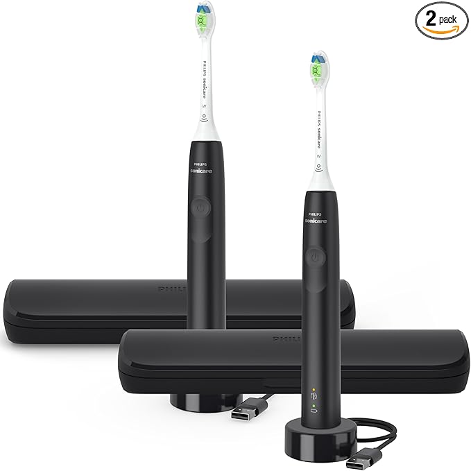 Philips Sonicare Electric Toothbrush with DiamondClean Brush Head 2-Pack Bundle Rechargeable Electric Tooth Brush with Pressure Sensor Sonic Electronic Toothbrush Travel Case Black