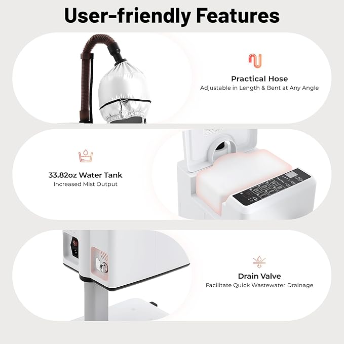 Hair Steamer Machine 500W Nano Mist Hair Color Processor with Wheels 6 Modes Temperature Adjustable Professional Hair Dyeing Machine for Hair &amp Scalp Care (White)