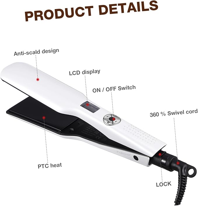 Hair Straightener and Curler Tool Flat Iron for All Hair Types Temperature Coated Plates Us Plug for Women and Girls