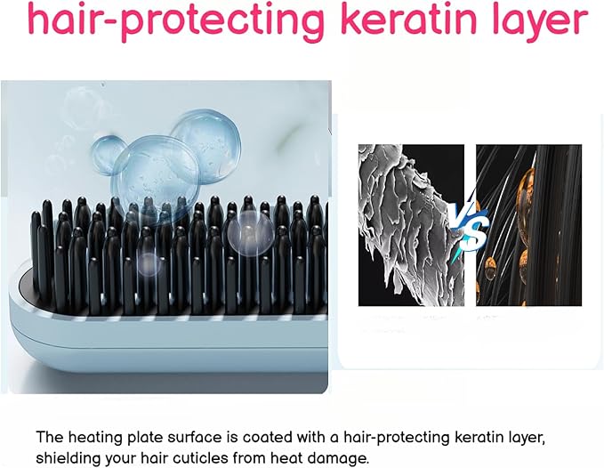 Cordless Hair Straightener BrushNegative Ion Electric Hot Comb Straightening for WomenAnti-Scald Portable Styling Brush for Travel &amp CarFast Heating USB Charging Mini Hair Straightening Irons