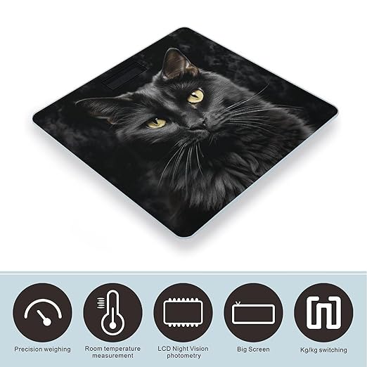 A Black Cat on A Black Background Smart Scale for Body Weight Accurate Bathroom Scale with LED Display Digital Weight Scales Weighing Machine High Precision Scales for Bath Home