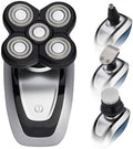 4 in 1 Cordless Electric Shavers Grooming Kits IPX7 Waterproof Head Shaver Electric Razor with Beard - Hair - Nose Trimmer - Facial Clean - Massage Brush USB Rechargeable