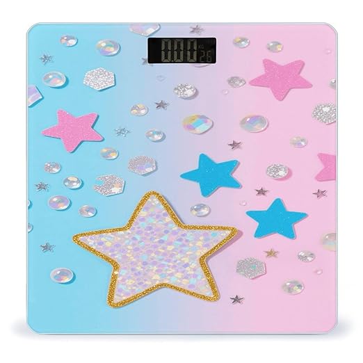 Blue Pink Glitter Weight Scale Large Digital Bathroom Scales with Bright LED Display Non Slip Digital Scale and Step On Fashion Weighing Machine for Body