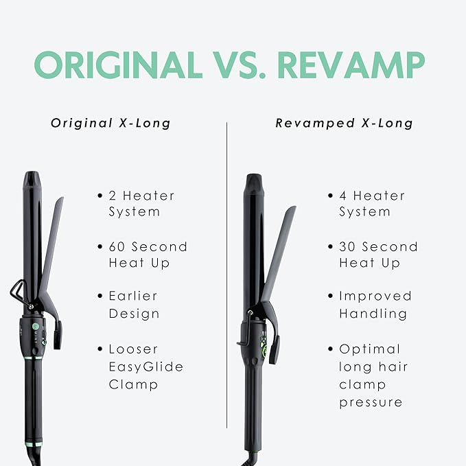 MINT REVAMP X-Long Curling Iron – 1.25 Inch | Updated Design with Faster Heat Optimized Clamp Tension &amp Improved Comfort