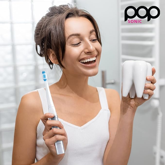 Pop Sonic USB Charge Anywhere Toothbrush(Silver) | Rechargeable Toothbrush w/Up to 40000 Brush Strokes/Minute-Long-Lasting Dupont Nylon Bristles -Teens &amp Adult with Quadrant Pacer &amp Timer