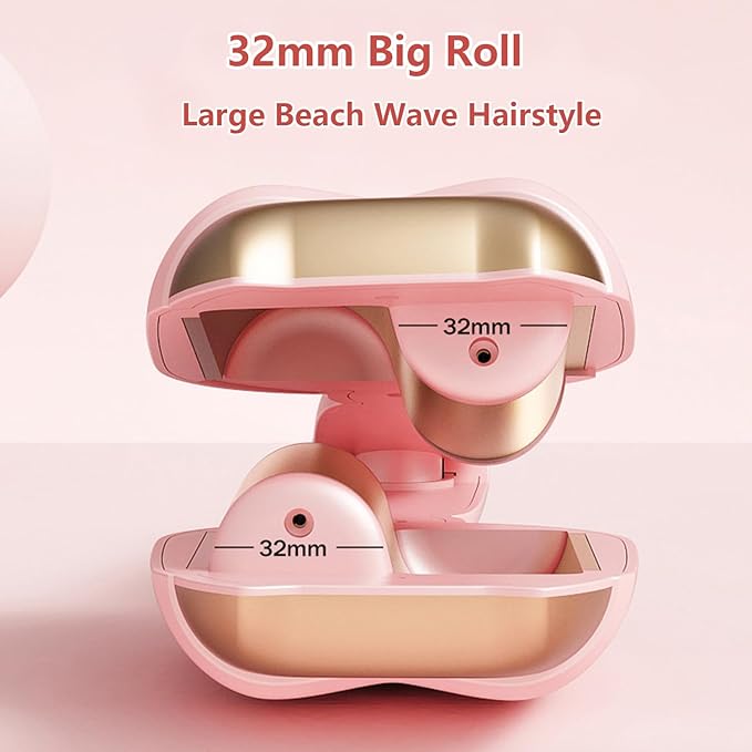 32mm Hair Waving Iron 2 Barrels Hair Wave Curling Iron with Four Temperature Control Ceramic Hair Curler Crimper Pink