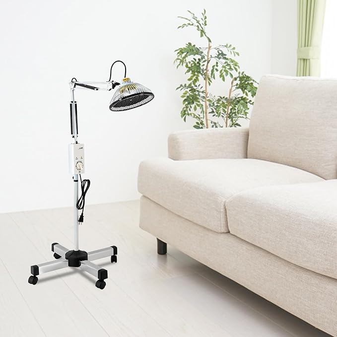 Far Infrared Light 360° Rotating Adjustable Mineral Infrared Heat Lamp Timing Function Therapy Light Rolling Lamp for Relieve Joint Pain and Muscle Aches 250W