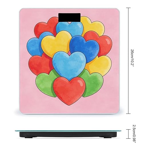 Colorful Heart Lovely Cute Pink Weight ScaleClear LED Display Bathroom Digital Weighing ScaleTempered Glass Digital Bathroom Scale for Body Weight Capacity Up to 400 Lbs