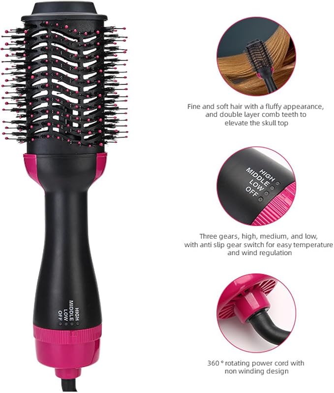 muhm 2-in-1 Long-Hair Curling Iron Wet and Dry Fluffy Hair Brush Multi-Function Heat Protection Comb for Straight Hair and Curls Black