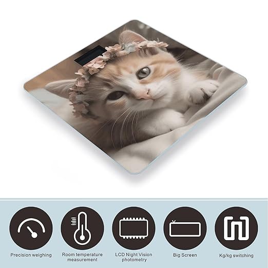 Sweet Animals Cute Cat Scale for Body Weight Precision Bathroom Weighing Scales with Back Lit LCD Display Sturdy Tempered Glass Body Weight Scales Digital Bathroom Scale 400lb