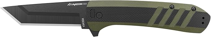 OUTDOOR EDGE Razor VX4 – 3 Replaceable Blade Folding Knife – Black Tanto Blade – Black G10 Over Green Handle – Reversible Clip – EDC Outdoor &amp Survival