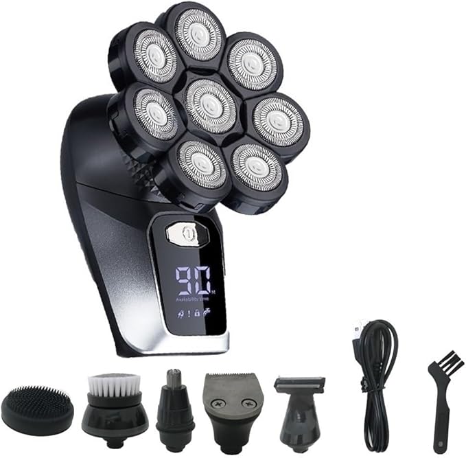 Head Shaver for Men 8 Blades Multi Grooming Kit Digital Display Electric Shaver Hair Trimmer Beard Rlectric Razor Wet Dry Men Facial Shaving Machine