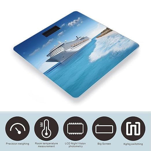 Seaside Cruise Ship Weight ScaleClear LED Display Bathroom Digital Weighing ScaleTempered Glass Digital Bathroom Scale for Body Weight Capacity Up to 400 Lbs