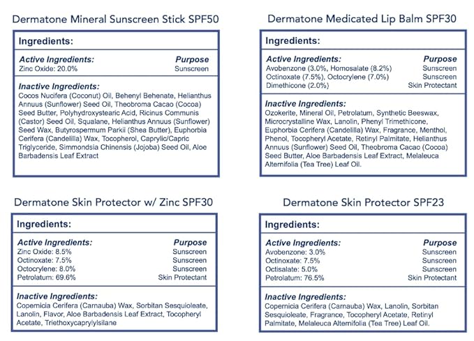 Dermatone Outdoor Protection Gift Pack | Contains 4 of our Sunscreen Skin Protection Products | Classic Tin Z-Cote Mineral Sunscreen Stick &amp 2 Medicated Lip Balms