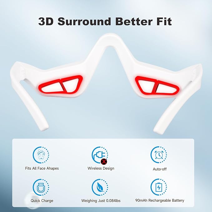 3D Wrap-Around Under-Eye Red Light Therapy Glasses Adjustable Microcurrent Eye Massager for Dark Circles Puffiness &amp Wrinkles Rechargeable Under Eyes Treatment for Women Eye Bags
