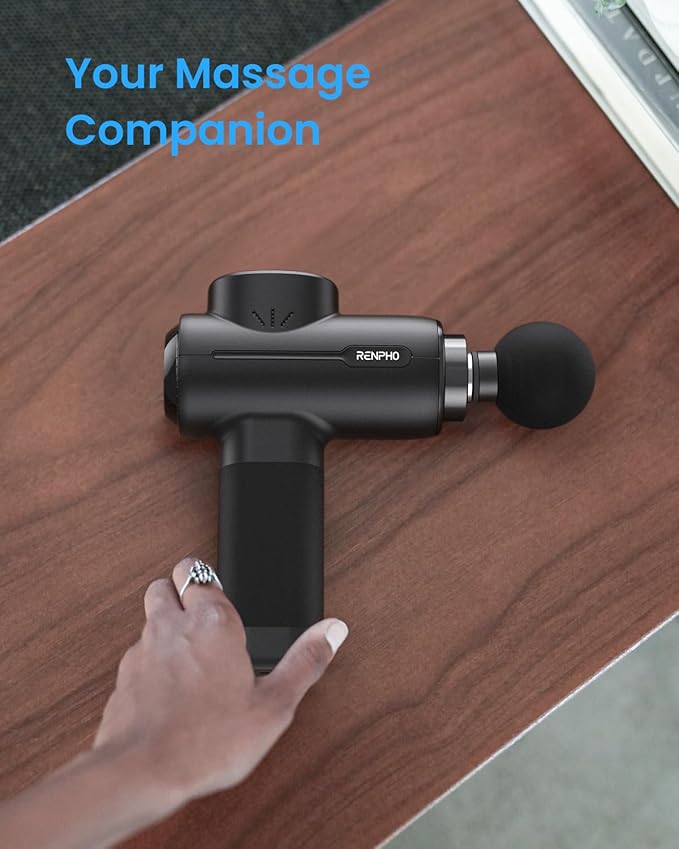 RENPHO Active+ Percussion Massage Gun - 5 Adjustable Speeds for Back Neck Muscle Recovery - App Controlled Guided Courses with Carry Case for Professional Athlete Gym and TravelBlack