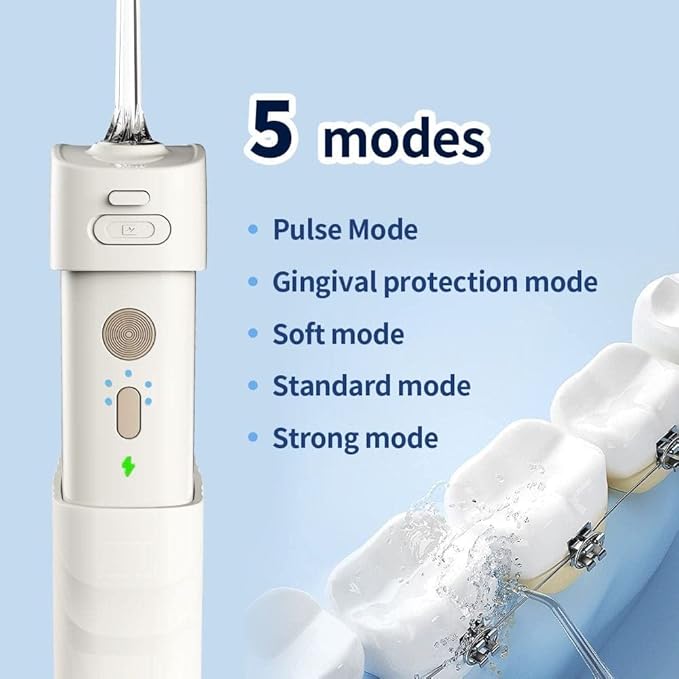 eFlosser-200ml Mini Size Portable Water Flosser Professional Cordless Oral Flosser 5 Modes (White)