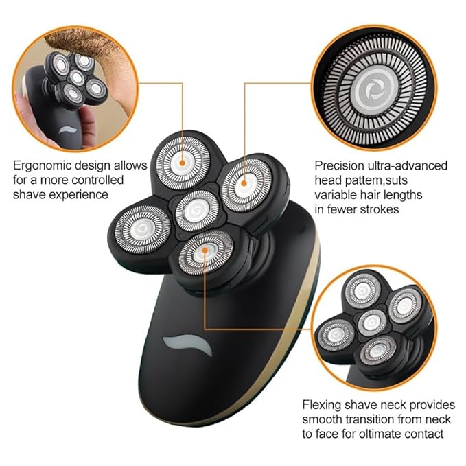 Head Shavers for Bald Men 5D Men's Electric Shaver Bald Shaver USB Rechargeable Waterproof Portable Body Shaver Hair Clipper Beard Trimmer Men's Razor